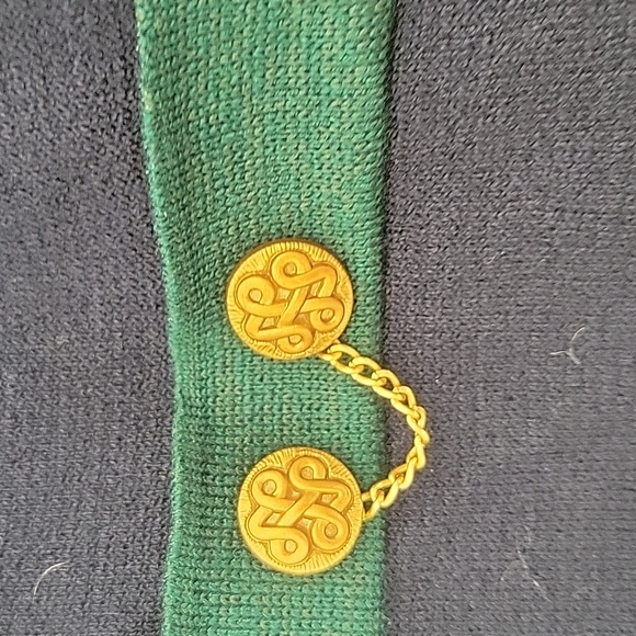 22w Vintage sweater NWT Unisex vest navy and green with gold buttons - Picture 2 of 3